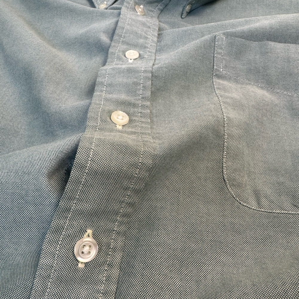 Lands' End Shirt Mens XXL Tall‎ Blue Micro Checked Long Sleeved Button-Down - Picture 3 of 8